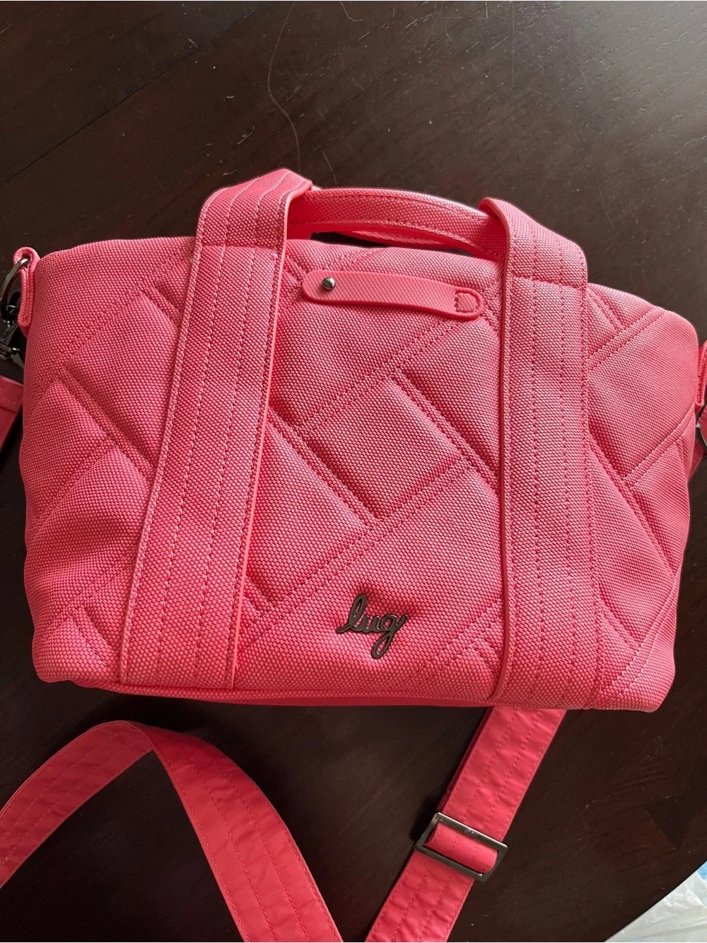 LUG Dory Matte Luxe Double Handle Tote w Crossbody Strap Watermelon Pink Ice Pop